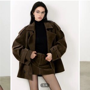 Commense Lapel Loose Velvet Effect Jacket